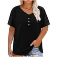 thumbnail image 5 of Tqcoqu Women's Plus Size V Neck Button Henley T-Shirts,Heathered Cotton Short Sleeve Casual Tunic Tops,Black Women's L-XXXXXL, 5 of 10