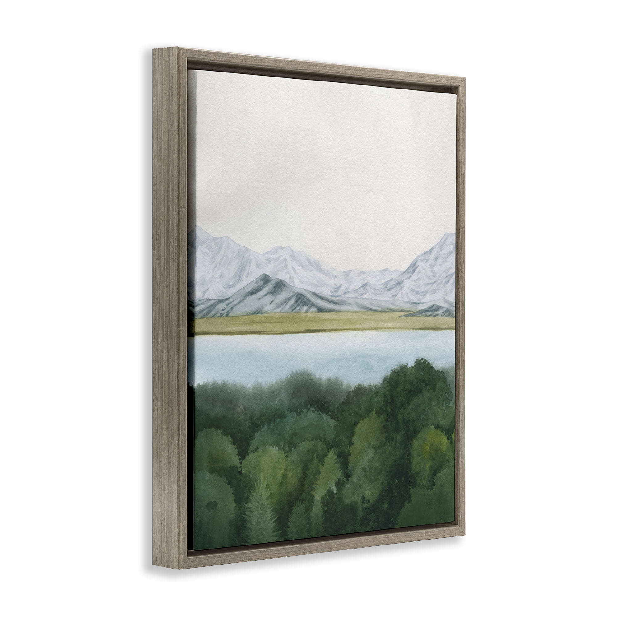 Stupell Industries Mountains Beyond Forest Landscape & Nature Painting Brown Floater Framed Canvas Art Print Wall Art, 17 x 21