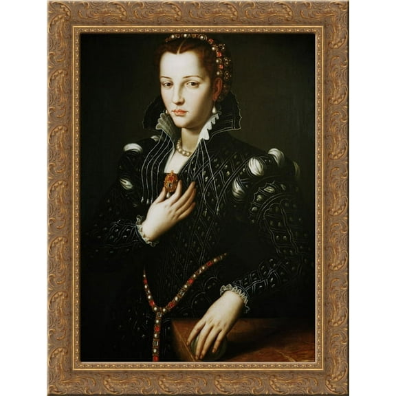 Portrait of Lucrezia de' Medici 24x18 Gold Ornate Wood Framed Canvas Art by Agnolo Bronzino
