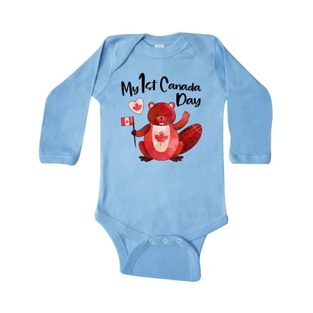

Inktastic My 1st Canada Day with Red and White Maple Leaves Gift Baby Boy or Baby Girl Long Sleeve Bodysuit