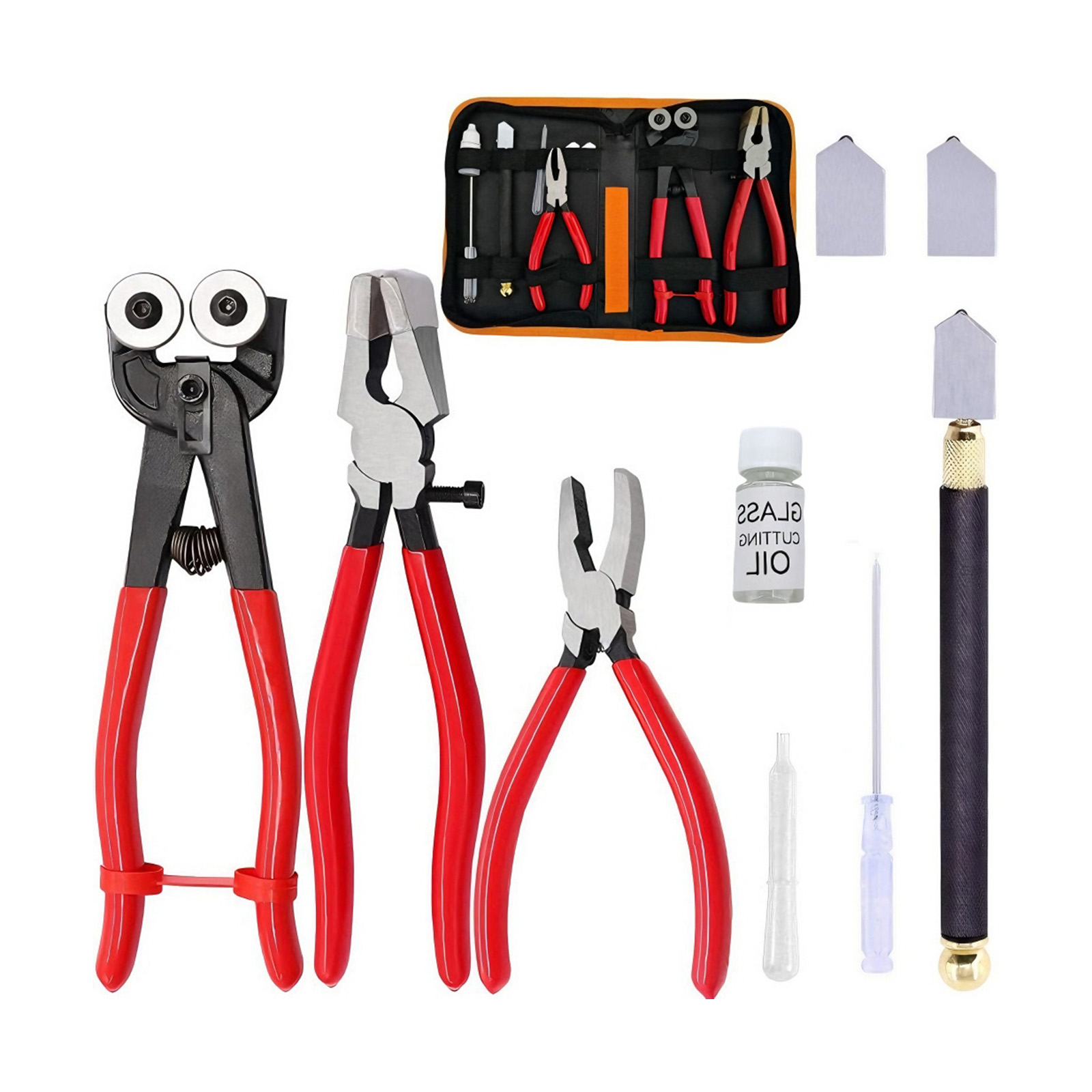 10PCS Heavy Duty Glass Cutter Includes Running Breaking Pliers Oil Feed Tool For Cutting On Projects