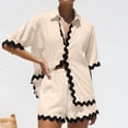 thumbnail image 4 of Shorts Two Piece Set,Casual Fashion Set Women's Shorts Set Short Sleeve Top Suit Shorts Three Piece Set Solid Basic Shirt Top & Shorts Set,Women'S Wide Leg Shorts(Size:S), 4 of 5