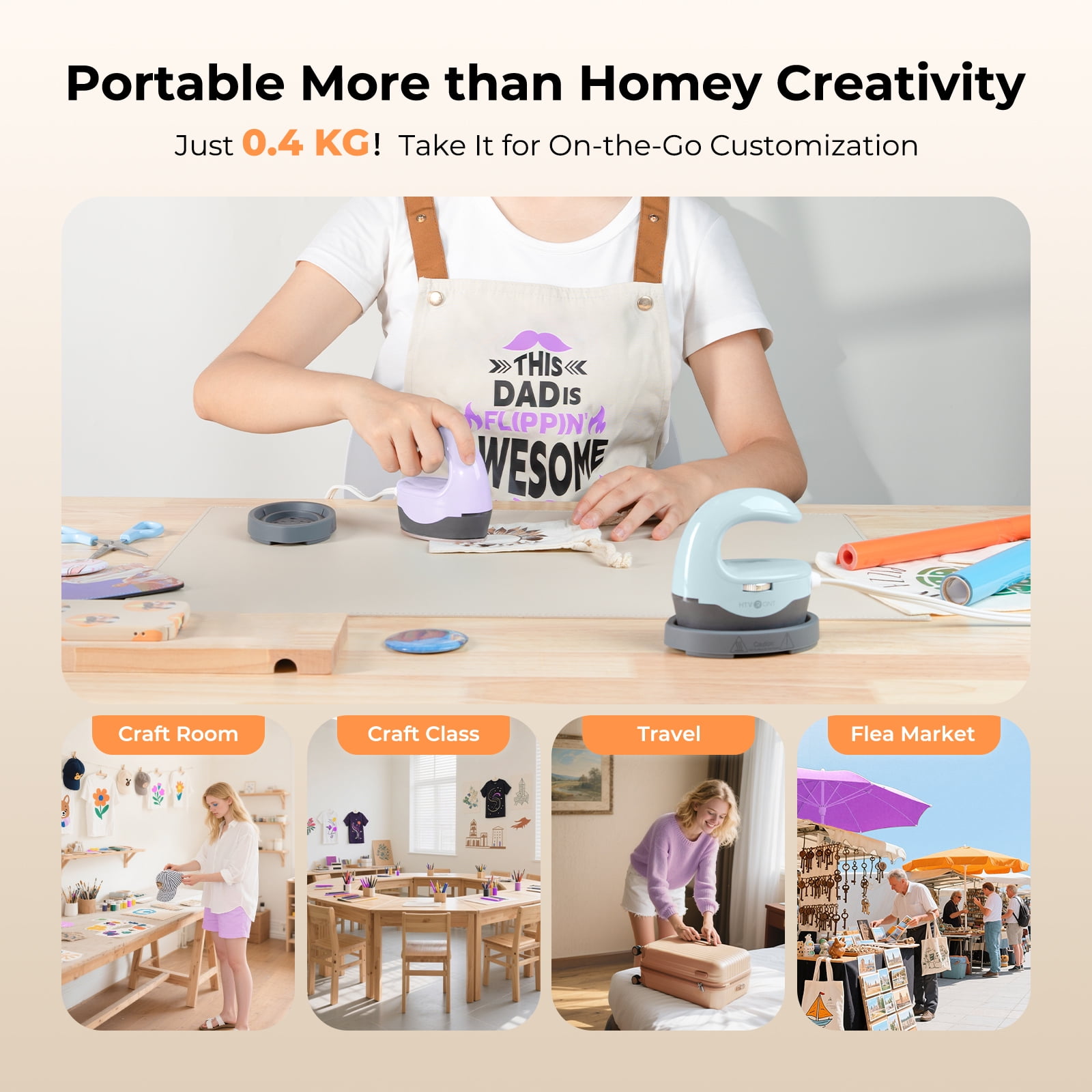 HTVRONT Heat Press H1 Mini Heat Press Machine, Small Heat Press Portable Iron Press Machine for T Shirts, Hats, Heating Transfer Projects (H1 Lavender Purple)
