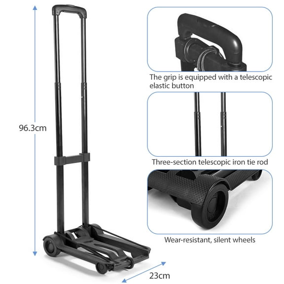 Folding Luggage Cart 2 Wheels Folding Hand Truck Collapsible Dolly For Moving Shopping