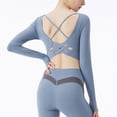thumbnail image 5 of Yoga de manga corta con copa integrada, Tops cortos, cultivos de gimnasia, Pilates, entrenamiento, ropa deportiva activa, espalda entrecruzada, 5 of 5