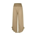 thumbnail image 2 of Lovskoo Women's Cotton Linen Pants Smocked High Waisted Wide Leg Baggy Pants Ruffled Hem Casual Loose Palazzo Pants Khaki, 2 of 9