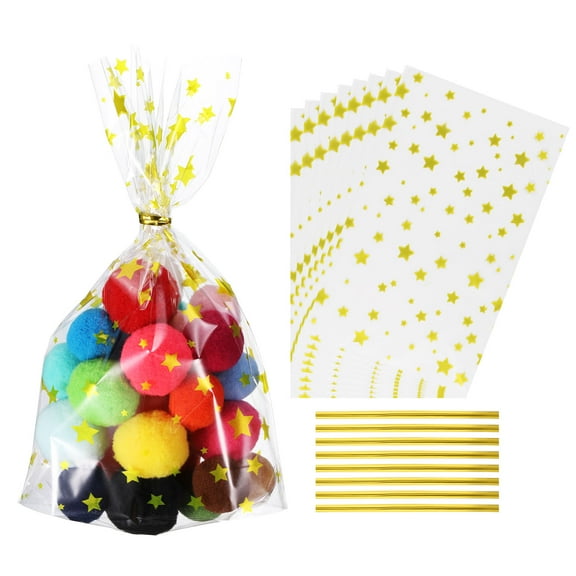 Uxcell 100 Pcs Treat Bags 5x2x8" Candy Gift Bags with Twist Ties Transparent