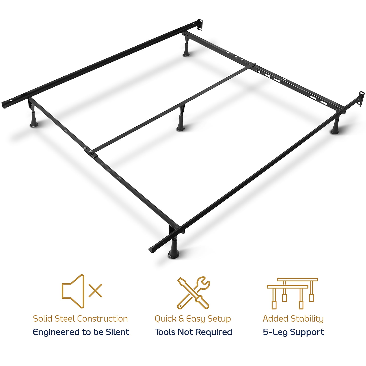 Nestl Adjustable Metal Bed Rails - Metal Adjustable Bed Frame with Bed Center Support Leg 5.25” H Low Bed Frame - Expands from Twin Size Bed Frame to Full Bed Frame, Metal Queen Bed Frame, Black