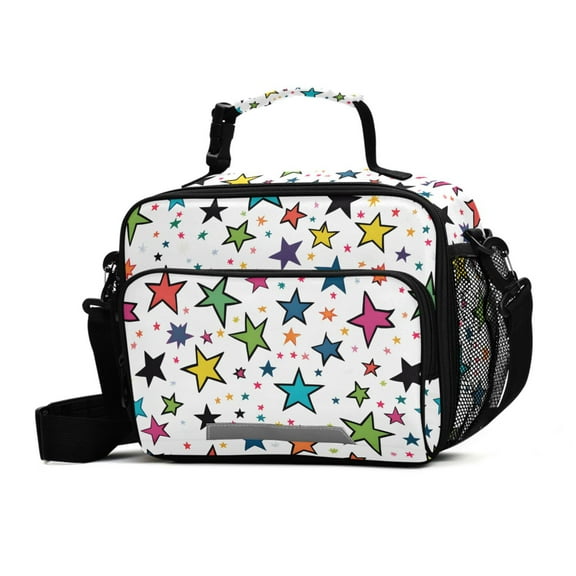 FORMRS Student Lunch Bag Insulated Reusable Cooler Box with Zipper Pockets, Green Stars