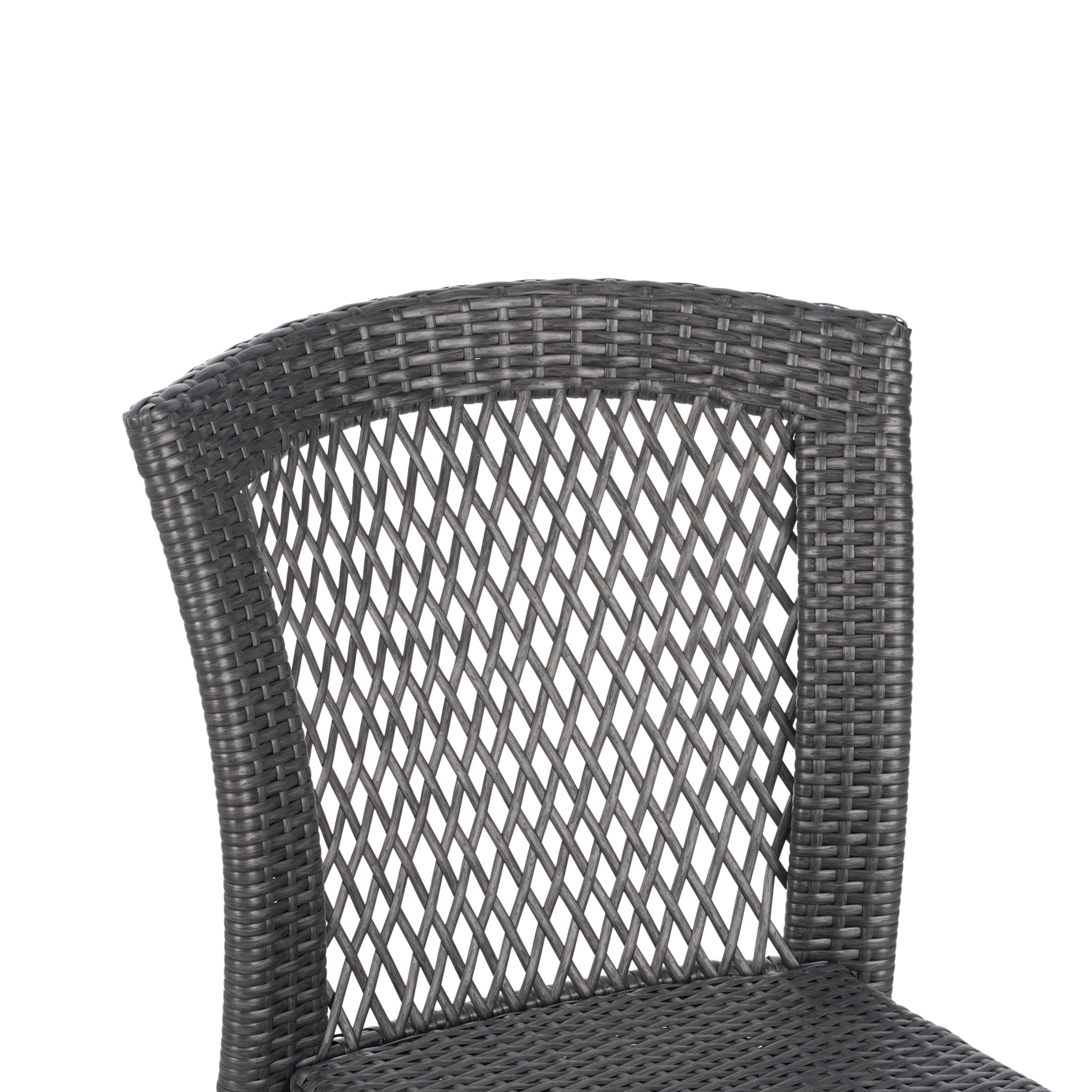 Blake Stackable Outdoor Patio Dining Chairs with Ratten and Metal Frame, Grey, Set of 2
