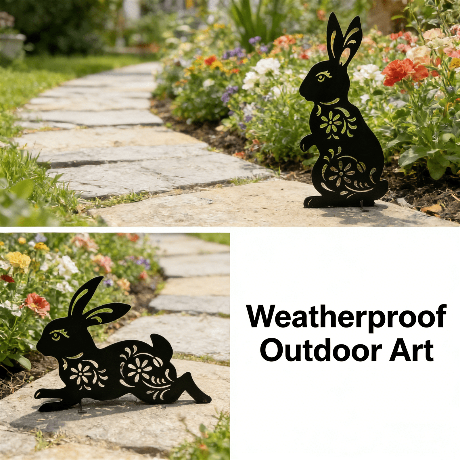 2 Peice Bunny Yard Sign,Metal Animal Yard Decor,Easter Bunny Lawn Signs with Stakes,Realistic Rabbits Decoration for Garden Lawn Pathway,Outdoor Metal Bunny Silhouette Art Decor
