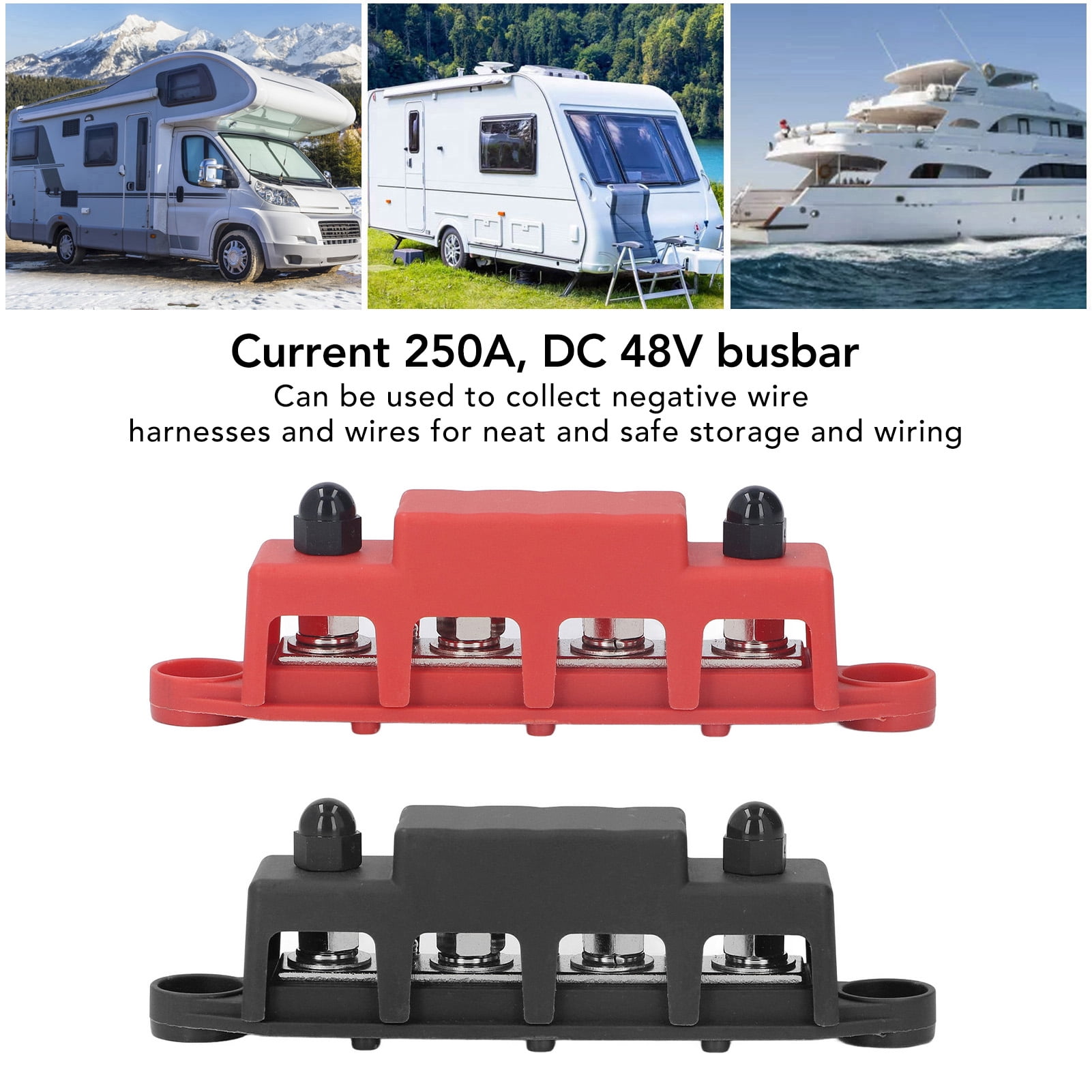 48V 250A Power Distribution Block, M8 Terminals for Car, RV, Boat Wiring, Durable ABS  Brass