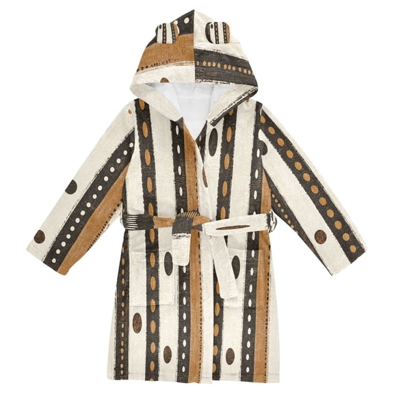 FORMRS Niños Bathrobe Unisex Hooded Robe Soft Plush Pajamas Sleepwear, Size 2-3T, Beige Abstract Dots