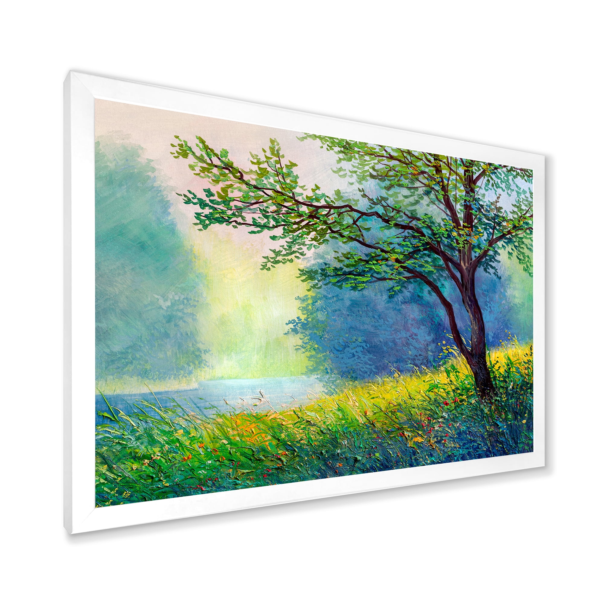 Designart 'Summer Forest With Waterfall and River ' Traditional Framed Art Print