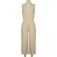 thumbnail image 7 of Women’s Summer Cotton Linen Jumpsuits Crewneck Sleeveless Casual Loose High Waist Jumpsuits Rompers with Pockets, 7 of 7