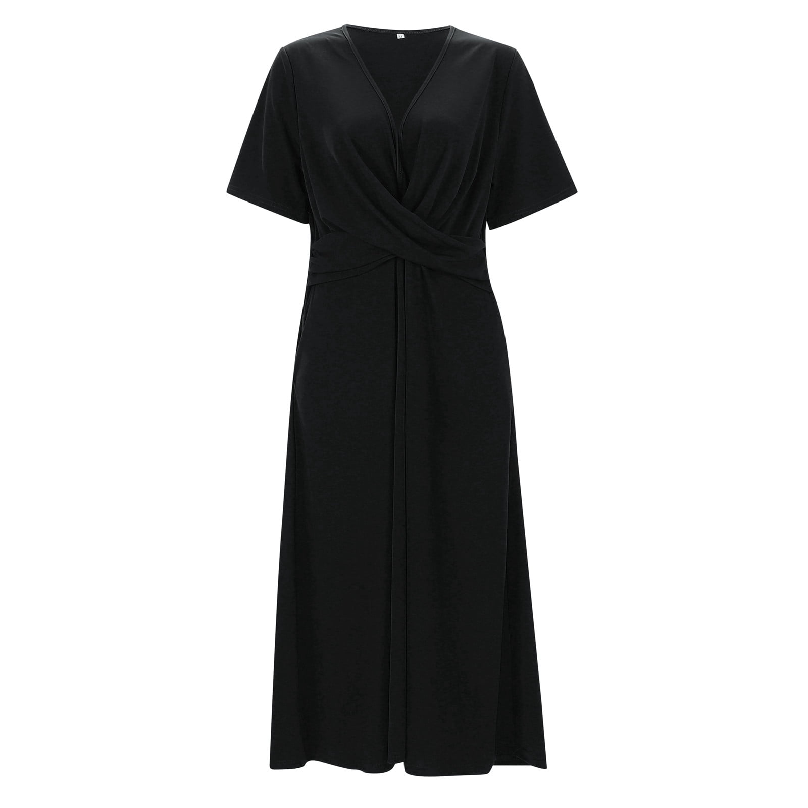 Jamsmile Womens Dress Summer Casual Short Sleeve V Neck Pleated Solid Color Loose Vintage Dresses Beach Long Vacation Sundress