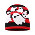 thumbnail image 3 of WZXFASHION Knit Beanie Hat for Women Jacquard Knit Striped with Spooky Ghost Print Slouchy Skull Cap for Cosplay Party Halloween Costume, 3 of 3