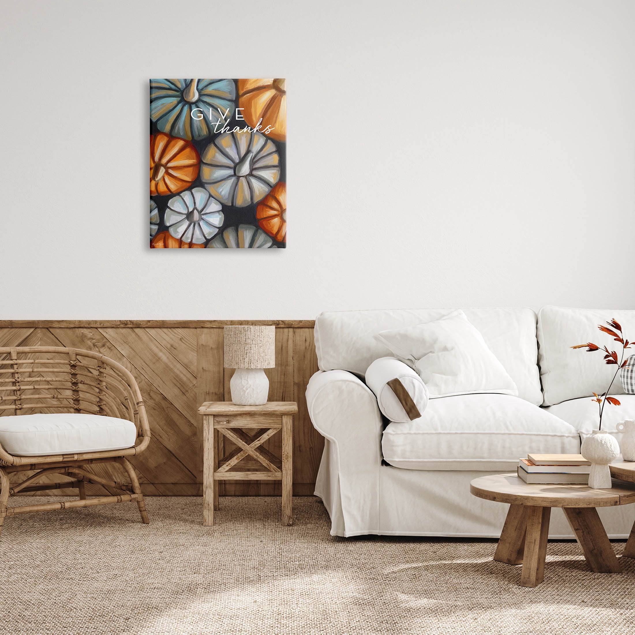 Stupell Industries Give Thanks Autumn Phrase Graphic Art Gallery Wrapped Canvas Print Wall Art, Design by Elizabeth Tyndall