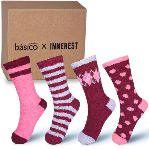 Innerest Basico Chaussettes d'Hiver Chaudes Coffret Cadeau #5 / Chaussettes Chaudes Chaussettes Duveteuses pour Femmes (4 Paires)