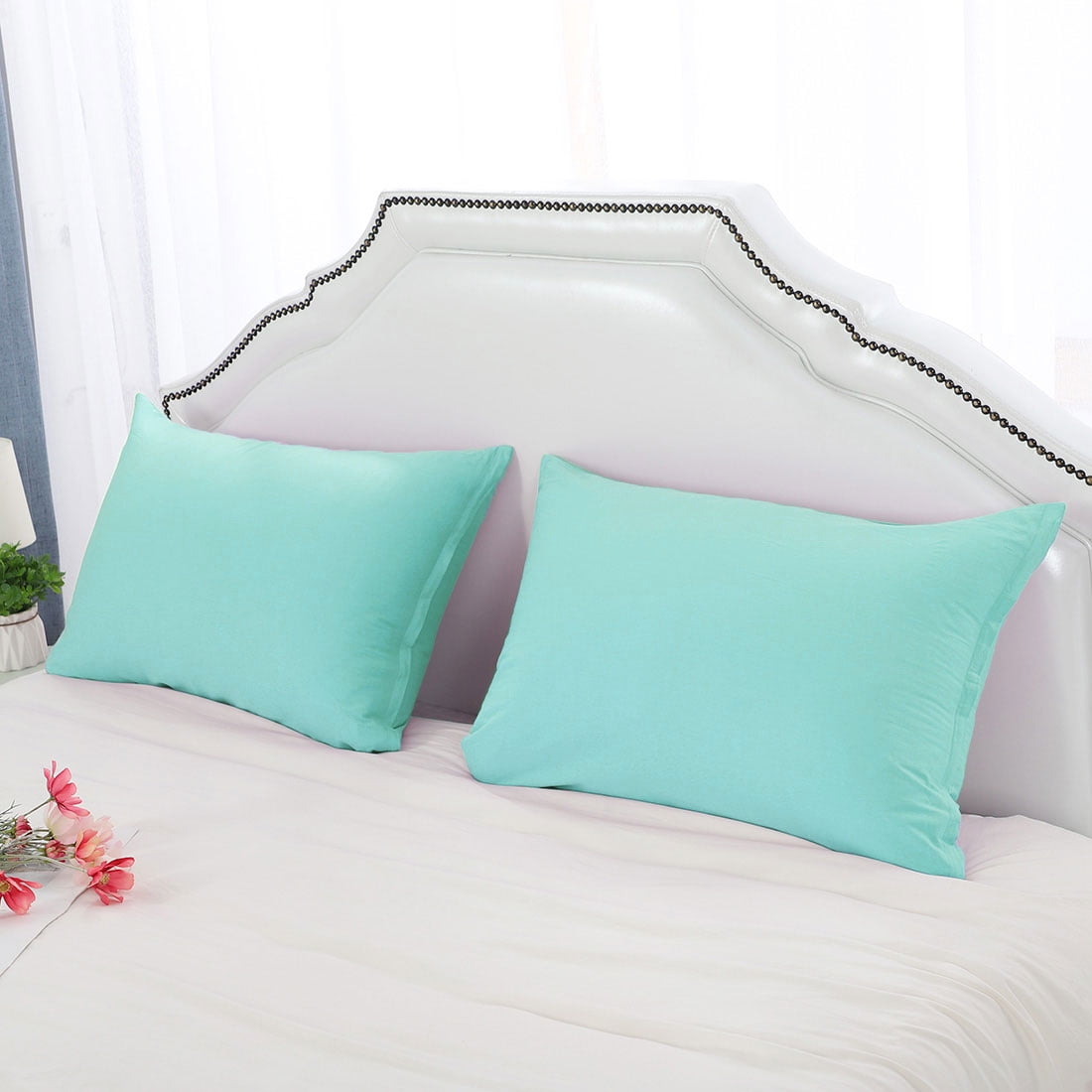 Unique Bargains Pillowcases 2-Piece Egyptian Cotton Pillow Cover Cyan Queen