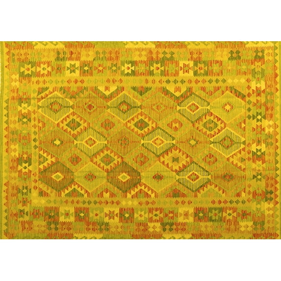 Ahgly Company Indoor Rectangle Abstract Yellow Contemporary Area Rugs, 7' x 10'
