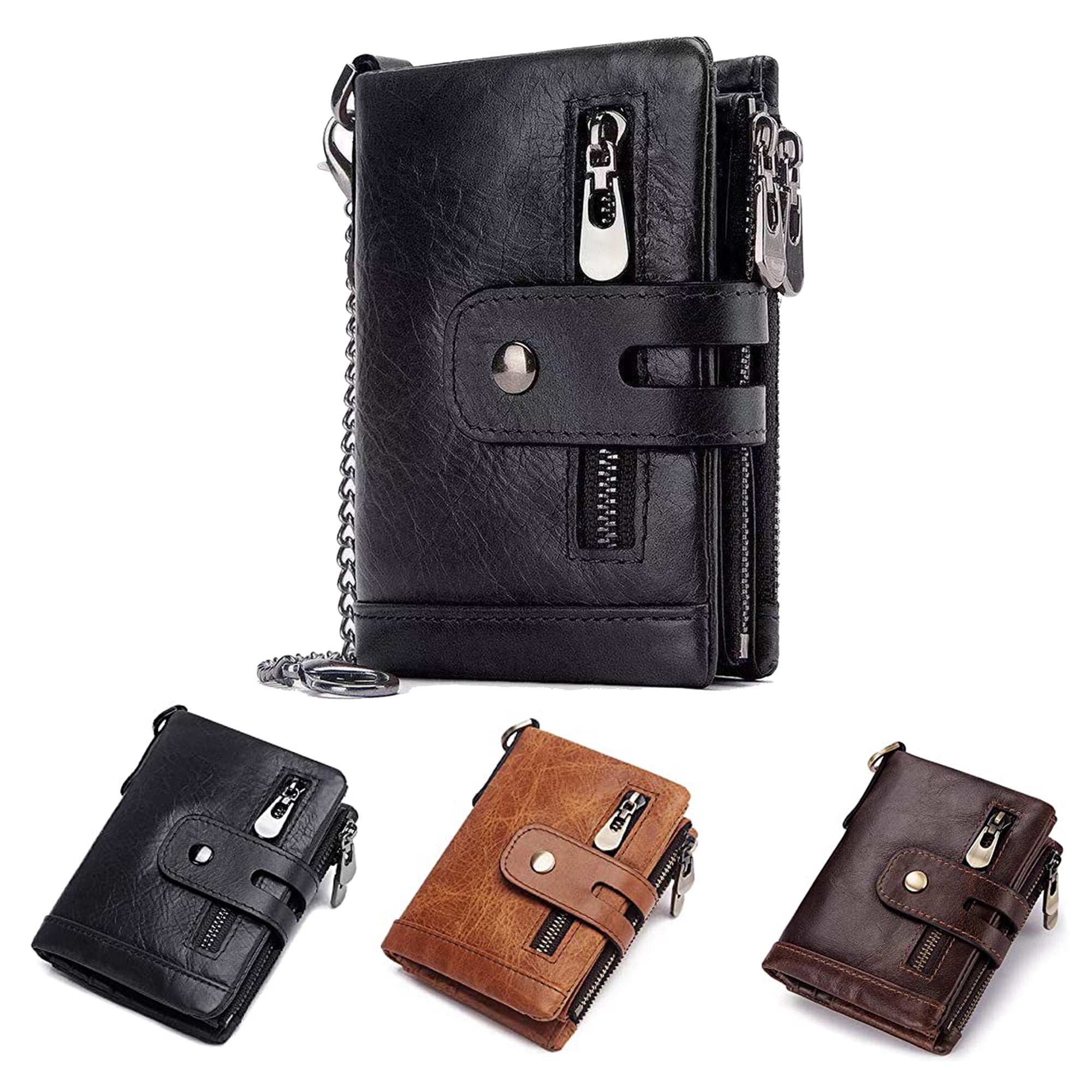 Mens Wallet RFID Blocking Genuine Leather Wallets Mens with Chain and ...