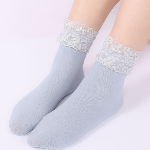 1 Pairs Women Summer Soft Solid Lace Splice Socks Medium Stockings Socks