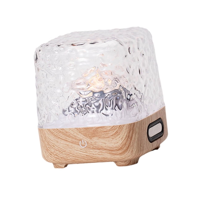Lámpara de mesa con proyector 3D de ondas de agua, recargable, con 4 sonidos relajantes ambientales. Madera