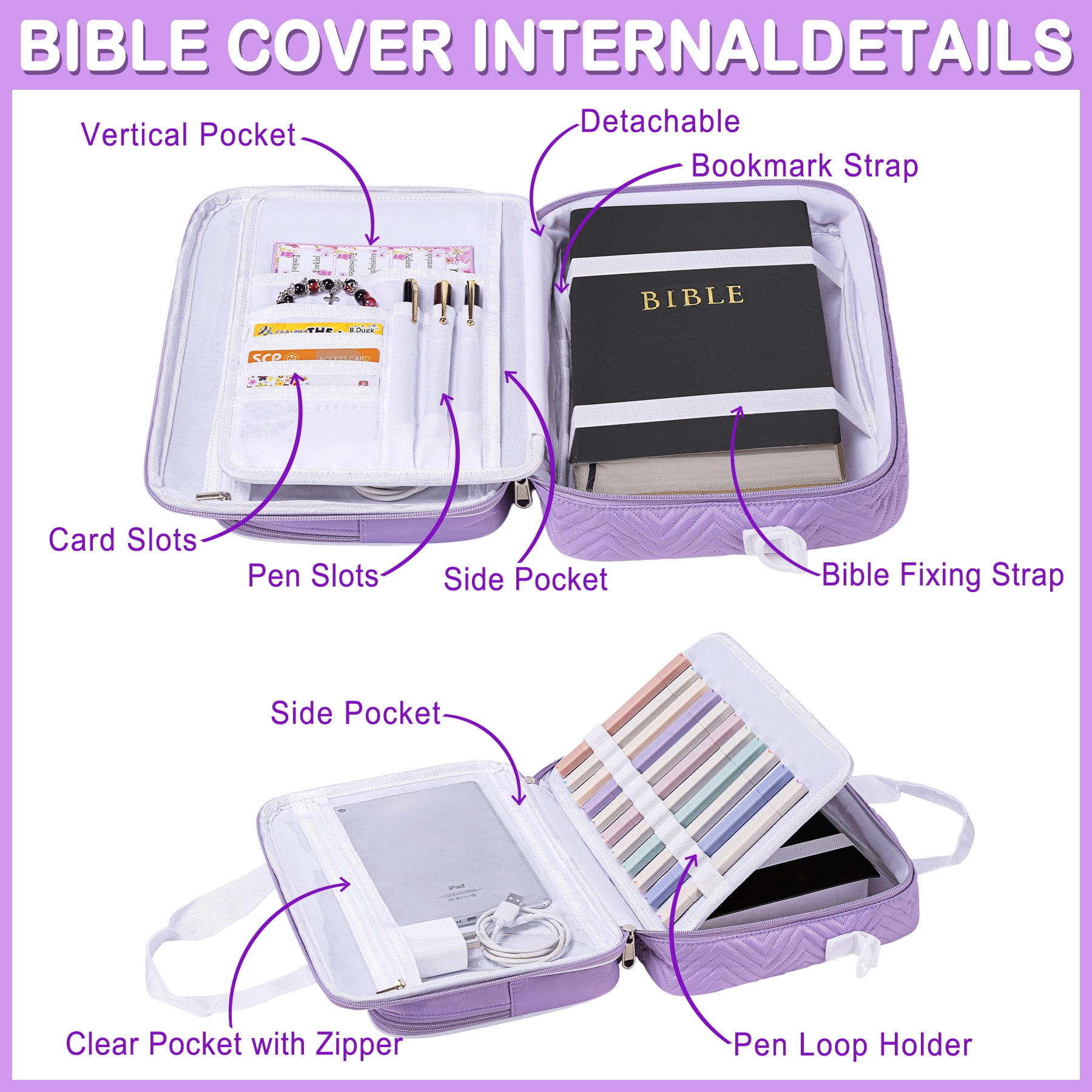 Bible Cover Case for Women with Shoulder Strap, Study Supplies Journaling Kit with Bible Highlighters, Mothers Day Christian Gifts