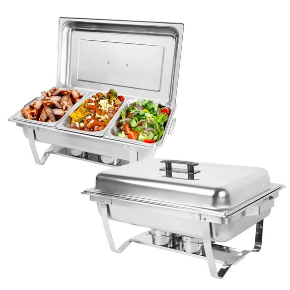 Chafing Dish Buffet Chafer Set 8 Packs 8 Qt. Foldable Rectangular Stainless Steel Chafer Set with 3 1/3 Size Chafing Food Pans