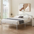 thumbnail image 1 of VECELO Queen Size Metal Platform Bed Frame with Curved Headboard, Heavy Duty Steel Slats Support/No Box Spring Needed, White, 1 of 6