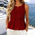 thumbnail image 2 of HappyYEE Summer Plaid Tank Tops for Women Round Neck Front Lace up Sleeveless Tops Loose Ruffle Flowy Casual Tanks Red L, 2 of 8