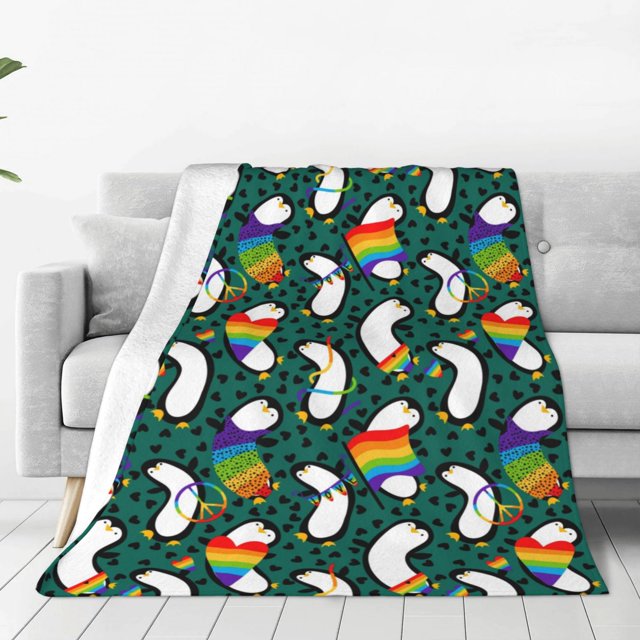 Fotbe Lgbt Penguin Manta de Franela Acolchonada con Estampado, Súper Suave y Esponjosa, Extra Grande para Sofá, Cama, Uso Todo el Año-80"x60"