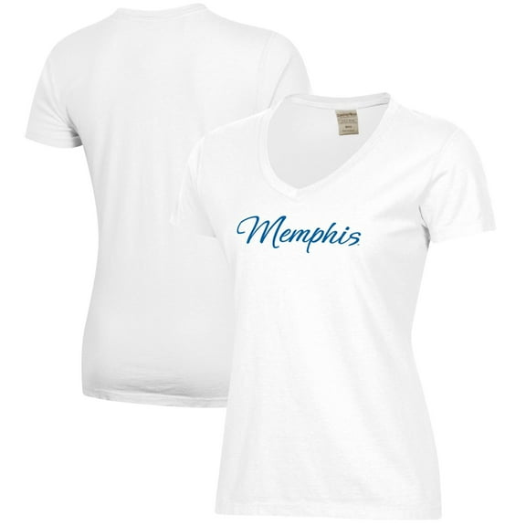 Women's  White Memphis Tigers Script Logo Comfort Wash V-Neck T-Shirt