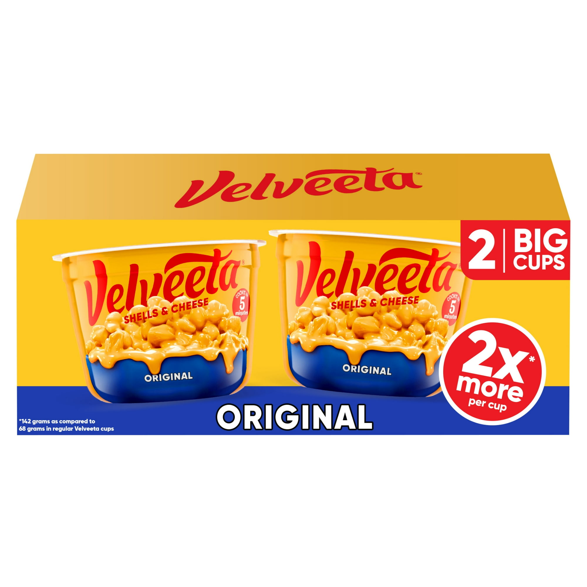 Velveeta Shells and Cheese Mac and Cheese, 2 Big Cups, for Easy Dinner or Dinner Sides, Original Flavor, 5 oz