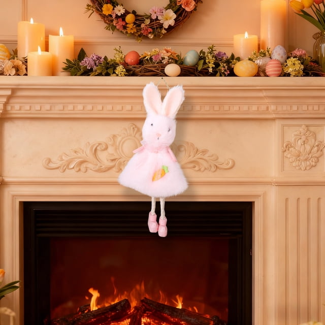 Decoración colgante de peluche de conejo de Pascua | Tela suave Amarillo Rosa Blanco | Adorno colgante de liebre de Pascua de 7 pulgadas | Regalo de decoración para fiesta de festival con cuerda