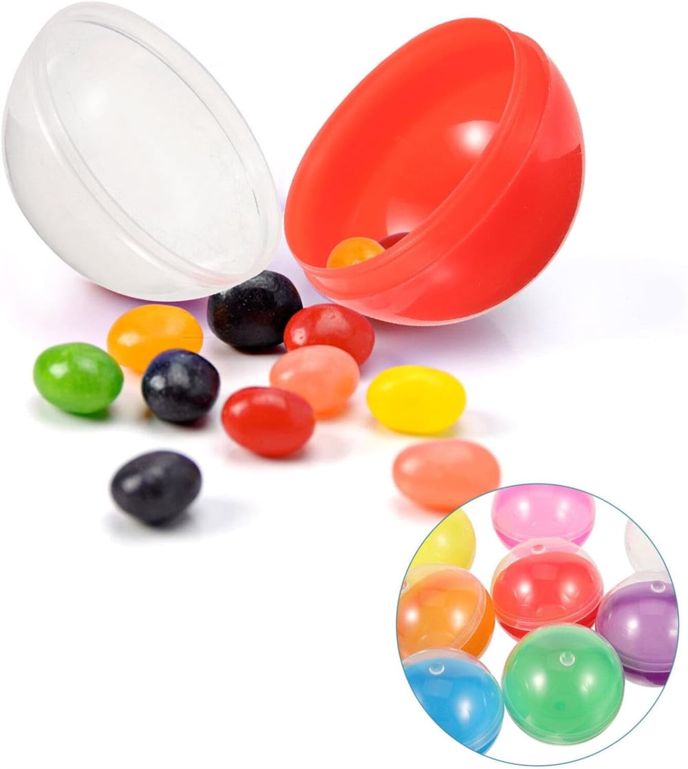 NOGIS 150 Pcs Vending Machine Capsules Empty 1.8 Inch Round Capsules Gumball Capsules Clear Colored Plastic Capsules Small Random Color Plastic Containers for Toy Candy Party Favor Prize Gift