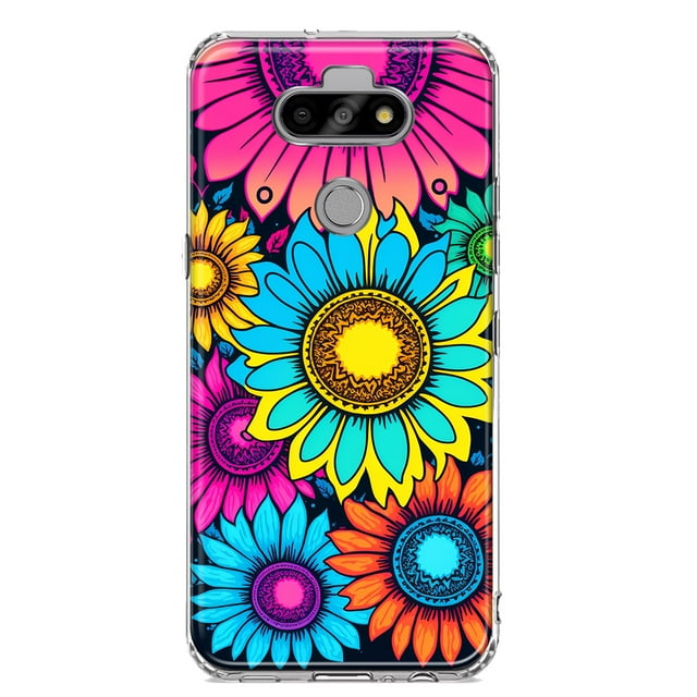 MUNDAZE LG Aristo 5/Phoenix 5/Risio 4 Vintage Colorful Abstract Sunflowers Floral Double Layer Phone Case Cover