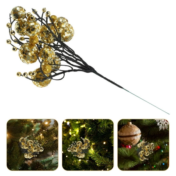 GOOHOCHY Christmas Sparkling Berry Stems Artificial Glitter Branches Christmas Tree Sprays Christmas Picks Xmas Bouquet Stem Floral Branches for Xmas Wreath Golden