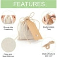 thumbnail image 4 of 10 Pcs Burlap Drawstring Gift Bags 4.3×3.7" Beige Burlap Packing Pouches Jewelry Pouches Gift Wrapping Bags with Kraft Gift Tags Jute Cord for Christmas Wedding Party Favors White, 4 of 7