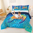 thumbnail image 3 of spefrowx Shiny Rainbow Turtle Full Size Comforter Sets for Adults, Blue Grid Ocean Bedding Comforter Set, Navy Reversible, 3pcs, 1 Comforter and 2 Pillowcases, 3 of 6