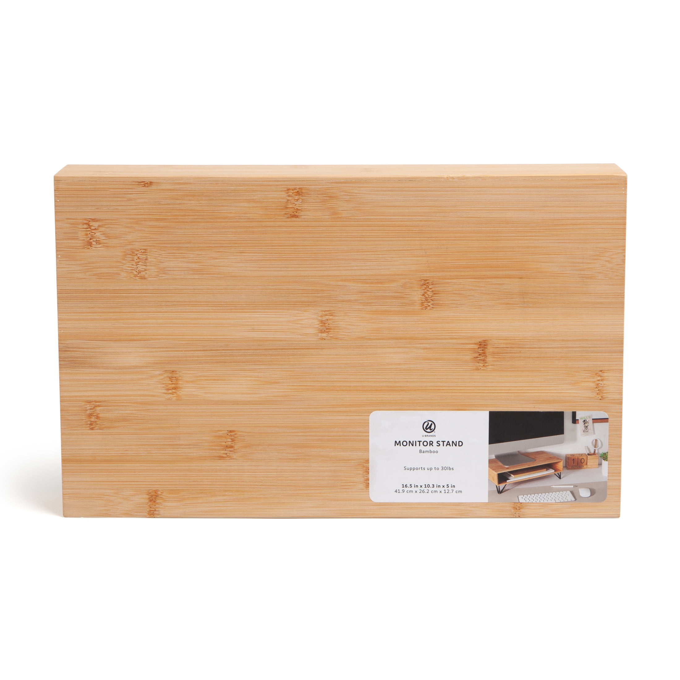 U Brands Verona Desk Monitor Stand with Storage, 16.5 x 10.3 x 5 in., Bamboo