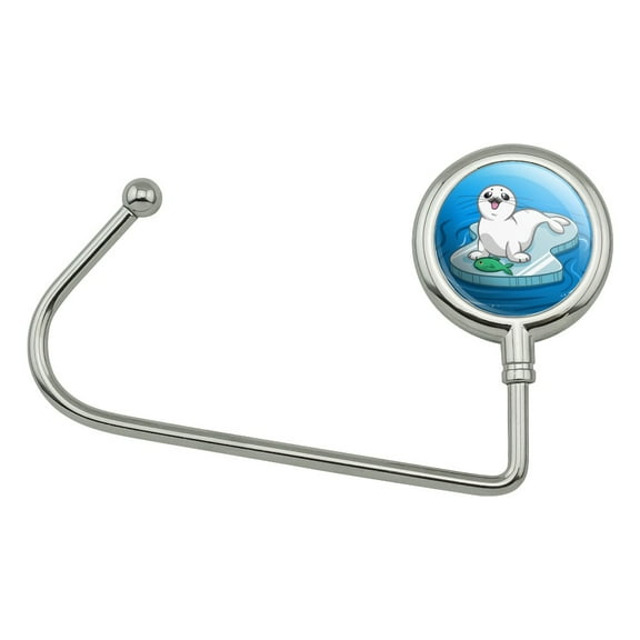 Cute Harp Seal Pup on Ice with Fish Purse Bag Hanger Holder Hook