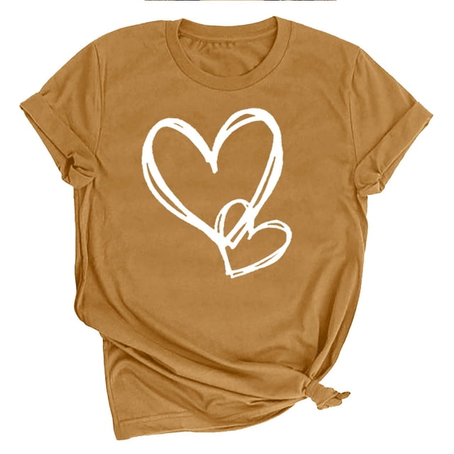 Bowake T-Shirts Graphiques Cœur pour Femmes Saint-Valentin Été Manches Courtes Col Rond Basiques Décontractés Festival