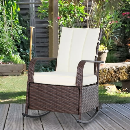 Outsunny Outdoor Wicker Rocking Reclining Chair with Cushions, Auto