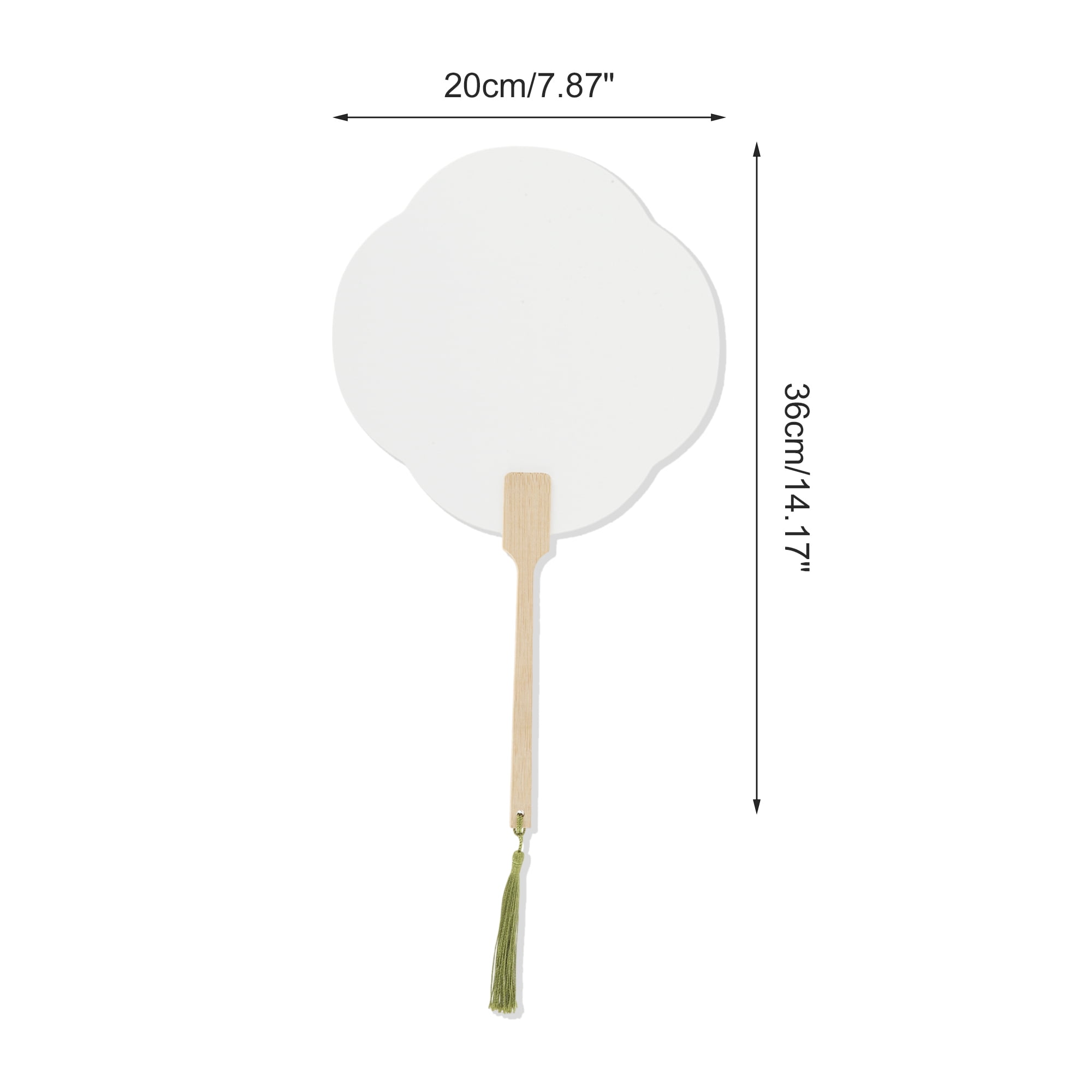 Unique Bargains Folding Fan 1 Pc White Long Handle Round Four-Petal