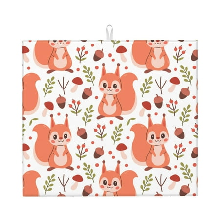 

Xecao Squirrel And Print Dish Drying Mat for Kitchen Counter Absorbent Coffee Bar Mat Dish Drainer Rack Mats Dining Room Decoration