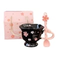 thumbnail image 1 of Taza de café de cerámica estética para , leche, cacao, café, taza floral femenina, regalo de cumpleaños de Valentín para mujeres y niñas. Negro, 1 of 8