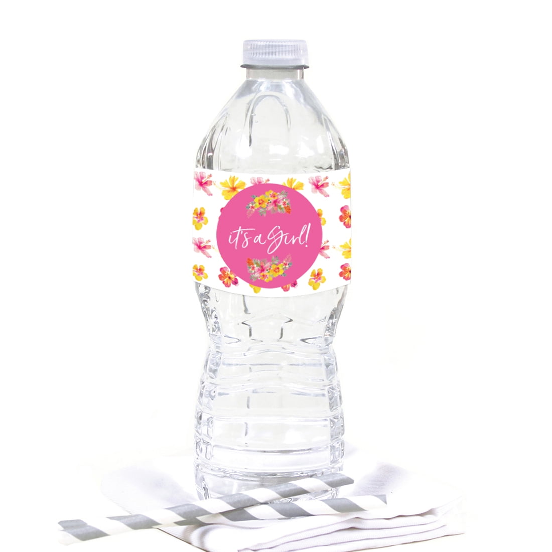 pink floral baby shower water bottle labels 24 sticker count waterproof party favor distinctivs walmart com