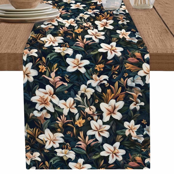 nqOlkjepod Retro White Flowers Table Runner 72 Inches Long Farmhouse Dress Scarves, Green Tropical Leaves Botanical Dining Tablerunner for Coffee Table/Kitchen Island/Party Décor, 13" x 72"